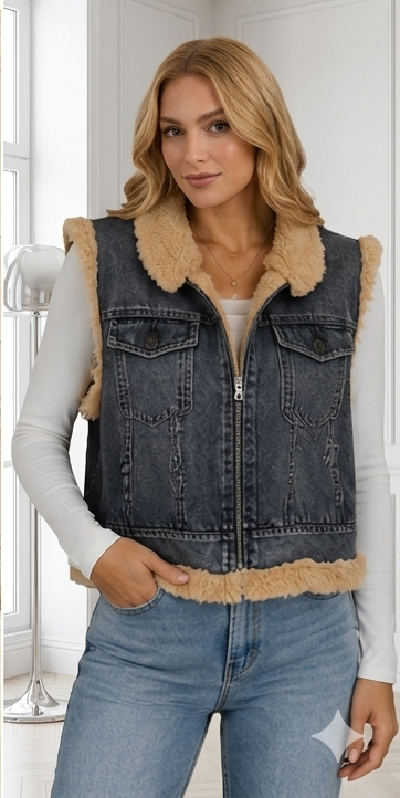 Chaleco de Mezclilla Denim & Shearling Premium