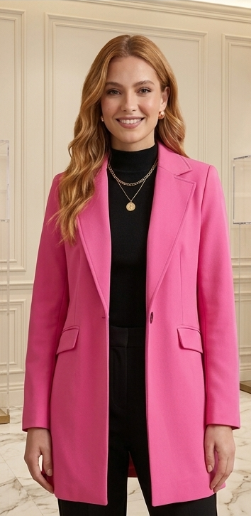 Blazer Largo Rosa Vibrante | Comodidad y Estilo Chic para Toda Ocasión