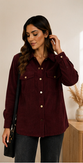 Sobrecamisa gamuza de tacto aterciopelado premium burdeo profundo