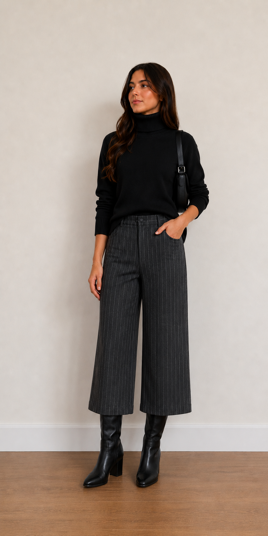 Pantalón Sastrero Cropped en Raya Diplomática Color Gris