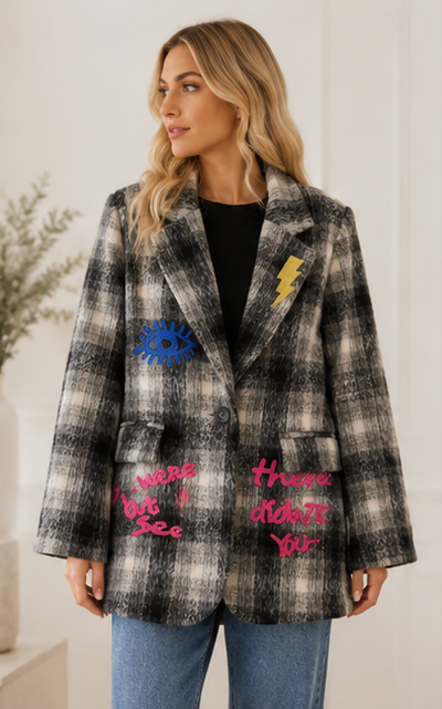Blazer De Lana Fría Con Estampado De Cuadros Escoceses.