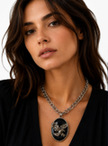 Collar Mythic Phoenix – Plata Envejecida y Ónix