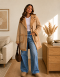 Chaqueta Suede Forrada Con Chiporro Tono Camel Claro