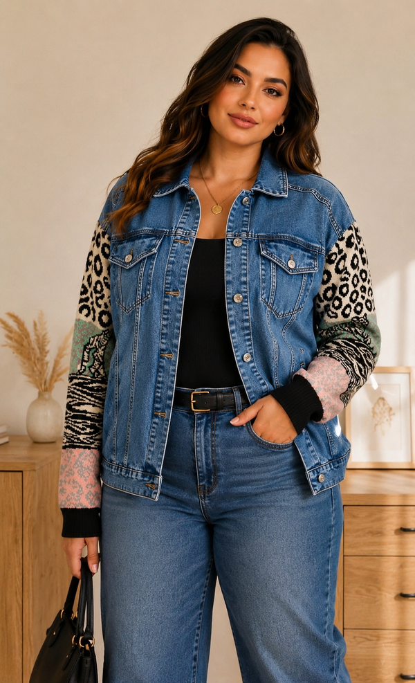 Chaqueta Vaquera con Mangas de Estampado Animal Mix | Estilo Único