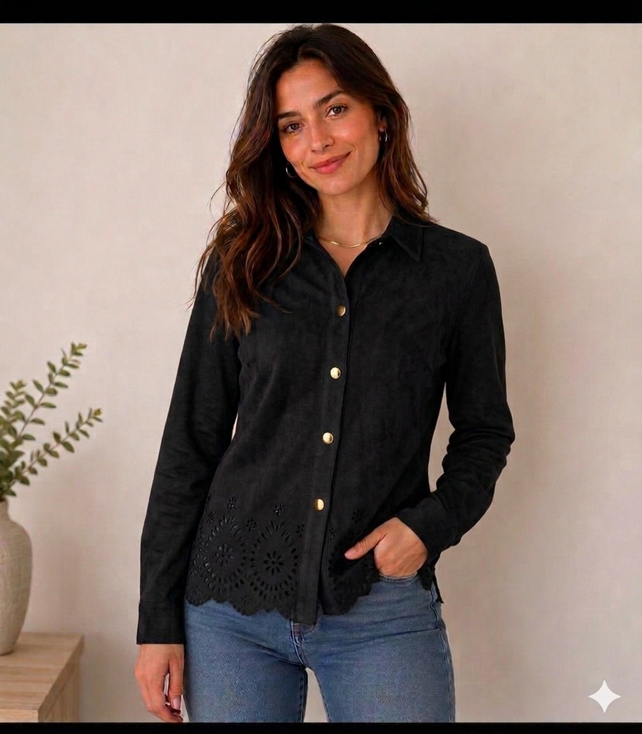 Camisa Suede Chic Calado