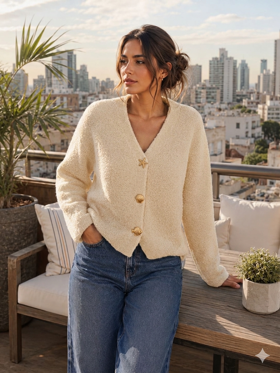 Cárdigan Elegante con Botones Dorados Únicos