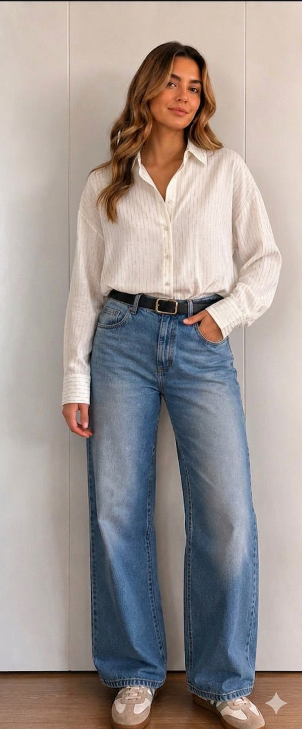 Blusa Casual de Rayas Finas Beige para Mujer | Comodidad y Estilo