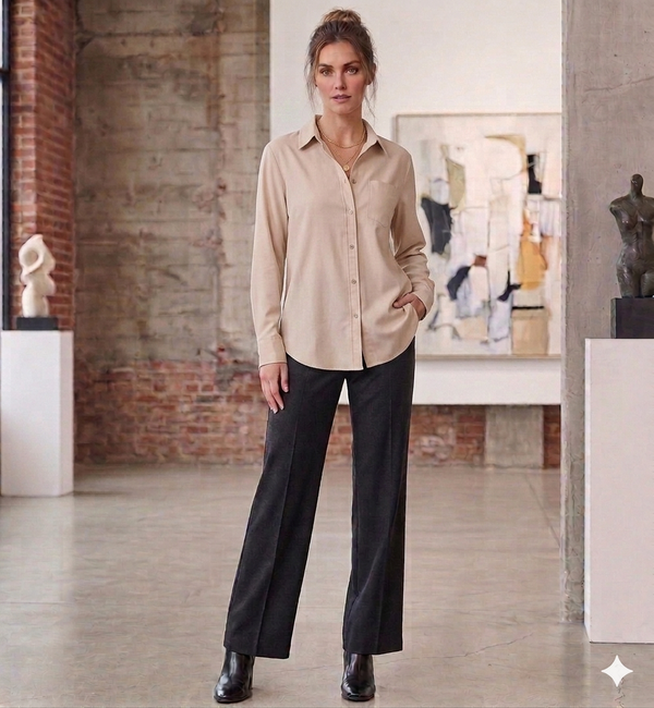 Camisa Beige con Bolsillo Frontal | Sastrería Fluida