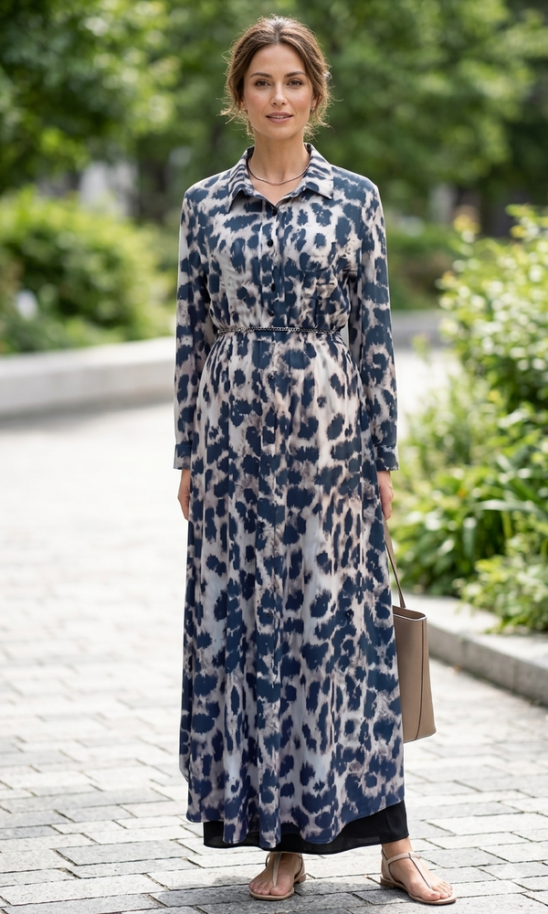 Vestido Largo Animal Print Plisado - Estilo Versátil