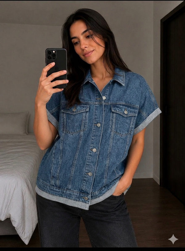 Chaqueta Denim Oversize Corta Estilo Urbano Casual