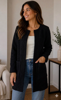 Cárdigan Textured Bouclé – Noir