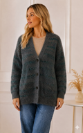 Cardigan Oversize de Tejido Suave con Rayas Brillantes