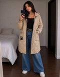 Parka Casual Larga con Capucha Color Camel