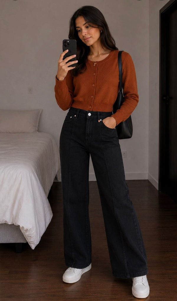 jeans wide leg de tiro alto en color negro