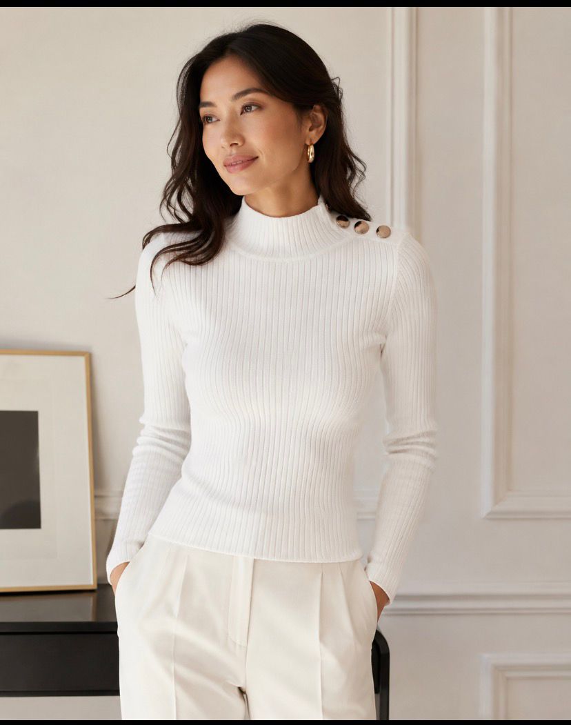 Sweater de punto acanalado con cuello alto tipo cisne