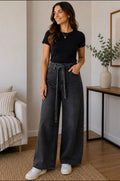Jeans Wide Leg Color Carbon Tie