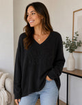 Sweater cuello en V oversize Color Negro