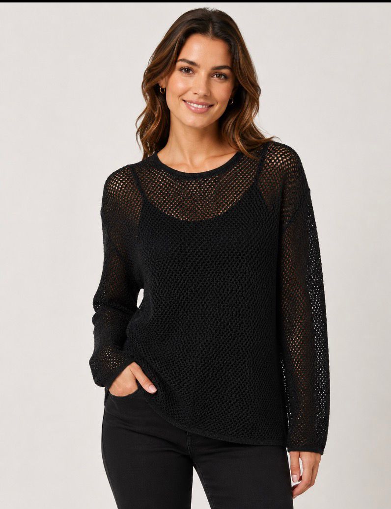 Jersey de Punto Calado Texturizado – Negro
