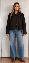 Cazadora Suede de Silueta Estructurada Negro Profundo