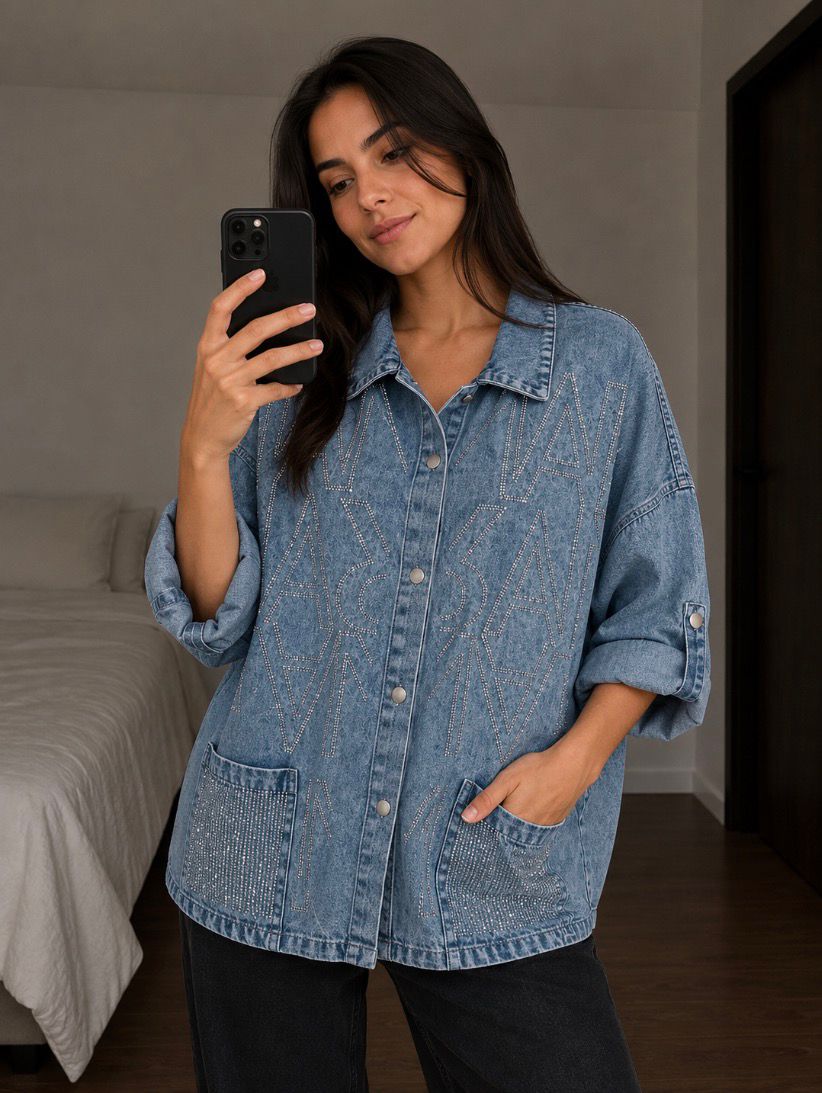 Sobrecamisa Denim Glam con Apliques de Strass