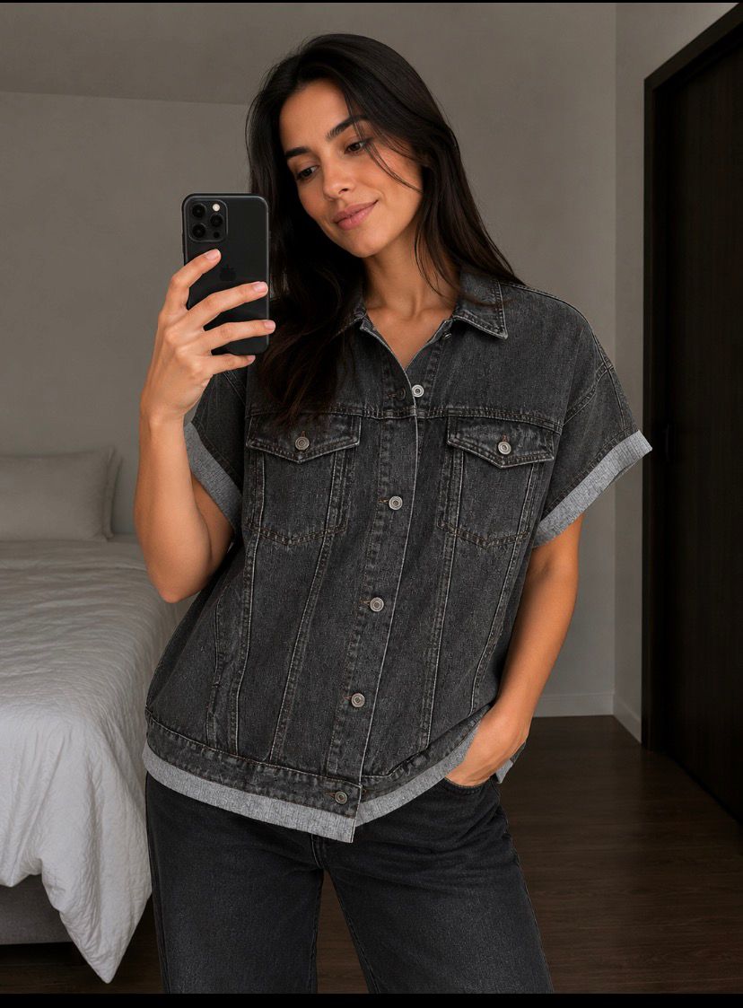 Chaqueta Denim Oversize Corta Estilo Urbano Casual