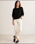 Sweater Tejido Negro Elegante Manga Corta con Cuello Redondo