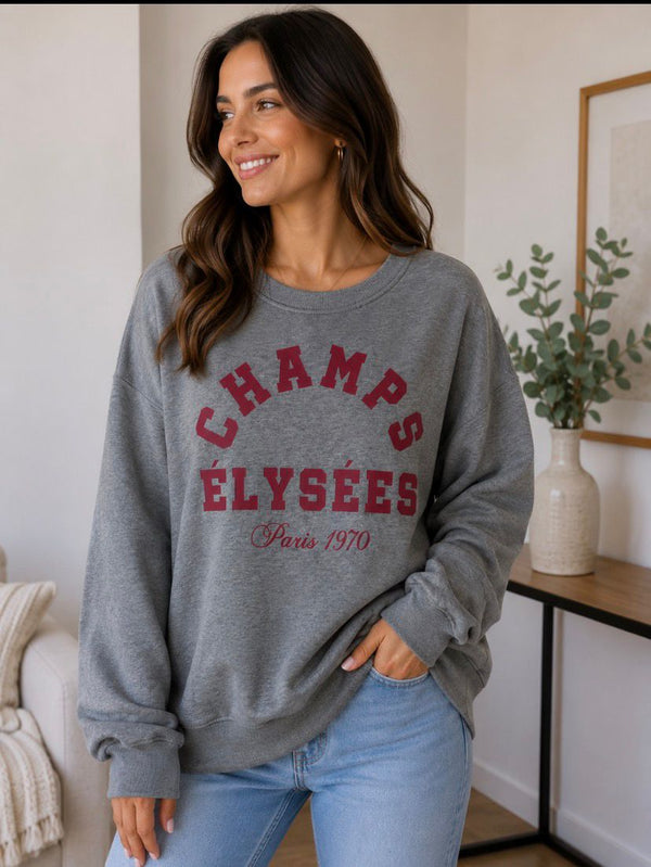 Sudadera 'Champs Élysées Paris 1970' Gris: Estilo Vintage y Comodidad Urbana