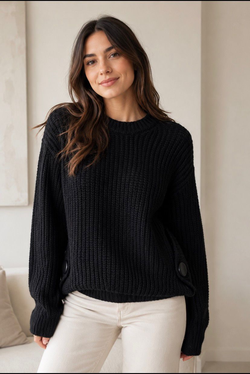 Sweater de Punto Premium con Botones Laterales