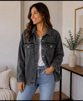 Chaqueta Denim Oversize – Color Carbón Con Ajuste en Cintura