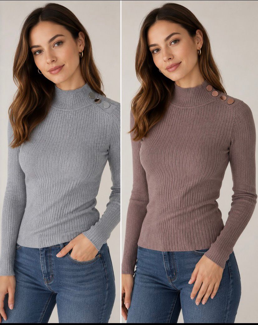 Sweater de punto acanalado con cuello alto tipo cisne